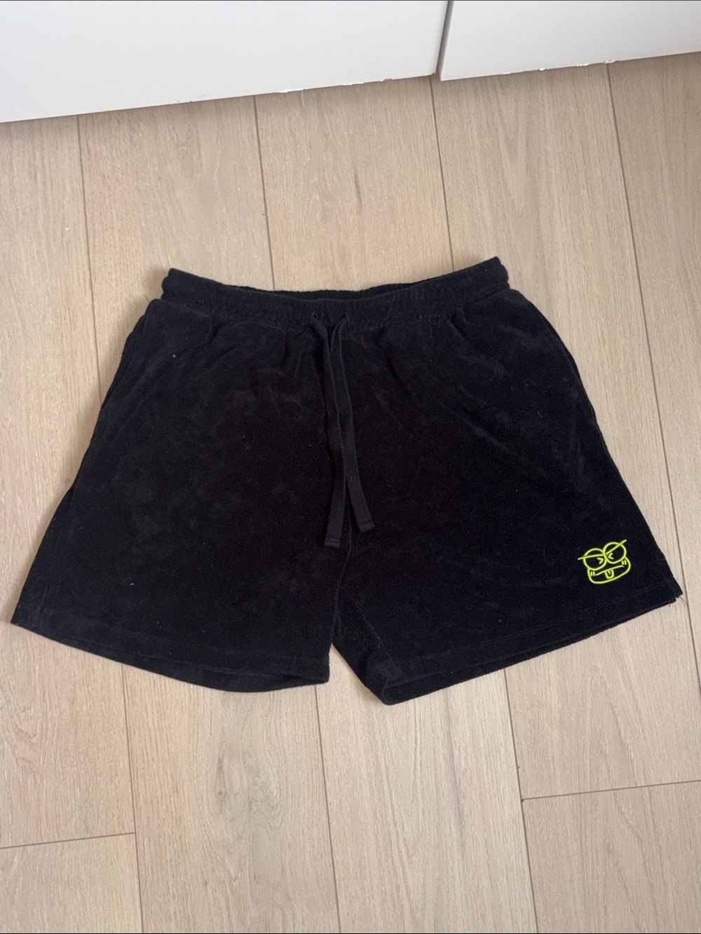 Forever 21 Black Terry Athletic Shorts with Neon Green Patch